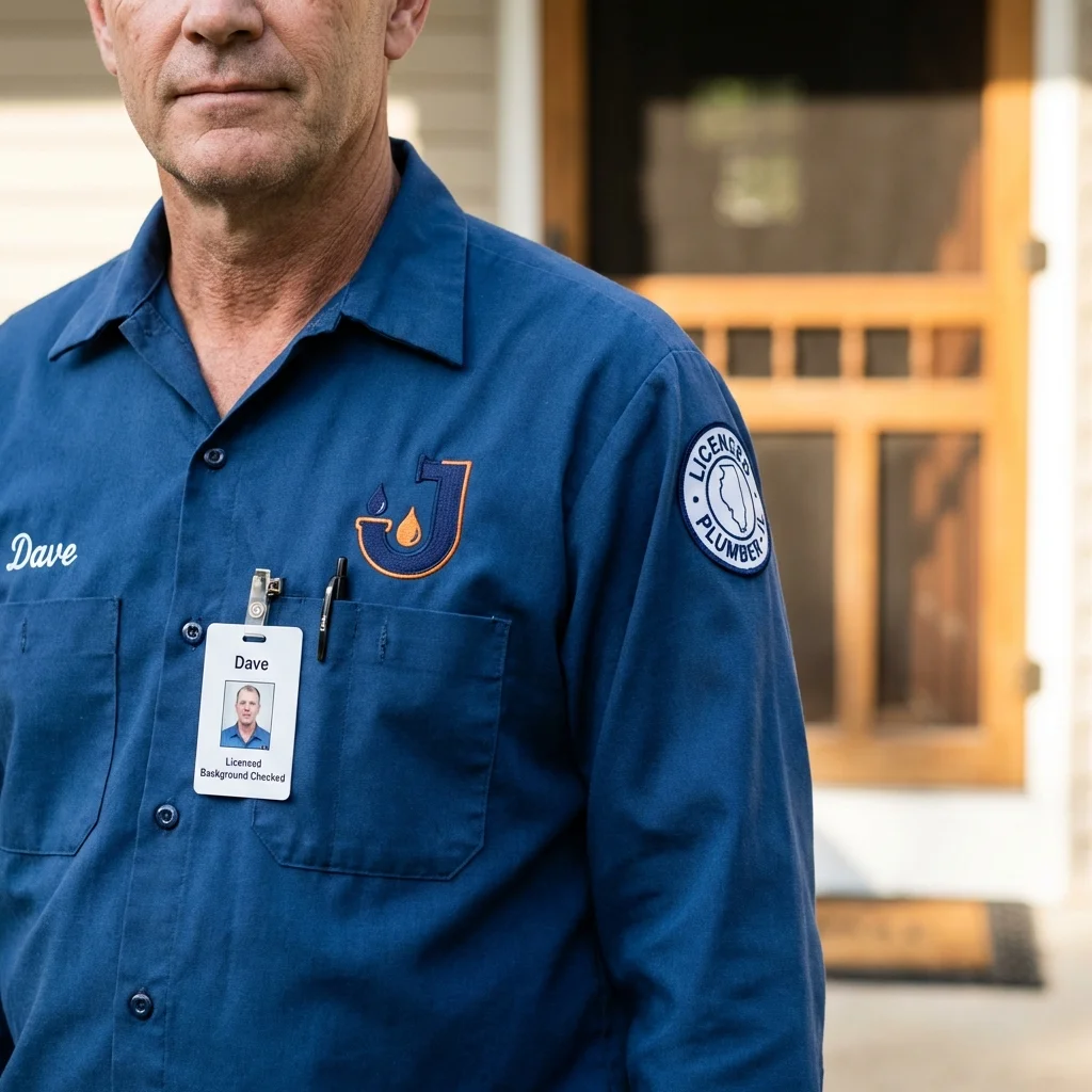Licensed plumber showing ID badge in Staten Island, NY