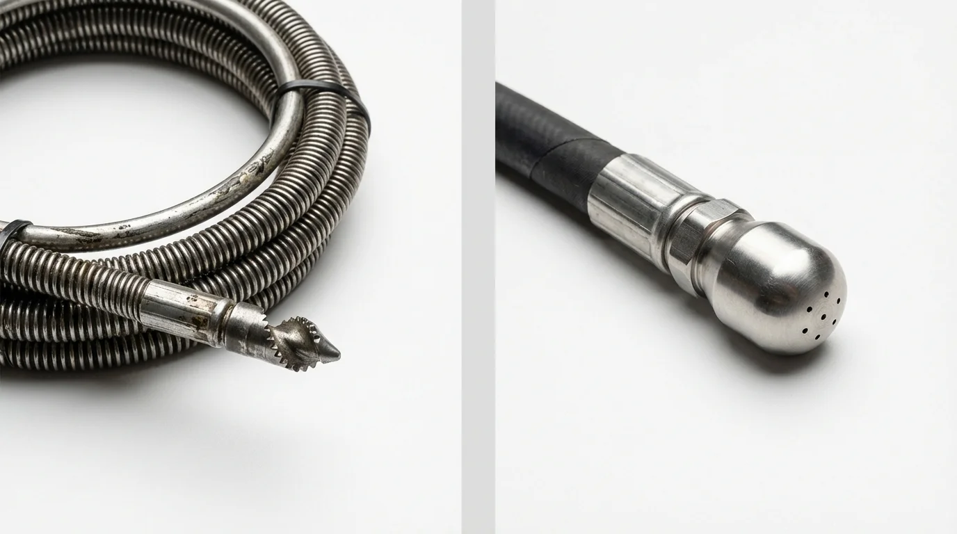 Drain snake cable and hydro jetting nozzle used for drain cleaning in Staten Island, NY