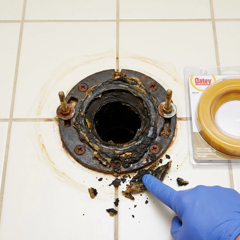 Failed wax ring showing water seepage at the base of a toilet in a Staten Island, NY home